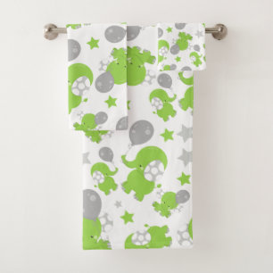 Pattern of Green Elephants, Cute Elephants, stars
