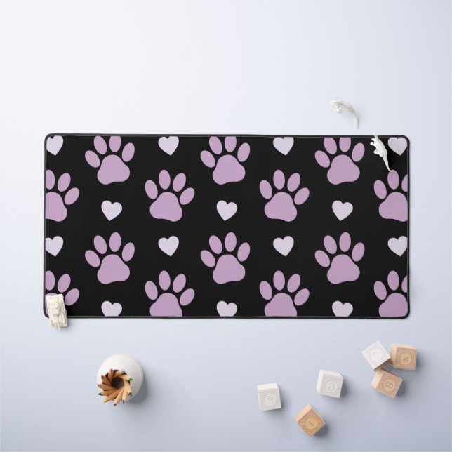 Pattern of paws, Dog paws, Lilac paws, Hearts (Tableau pour enfants)