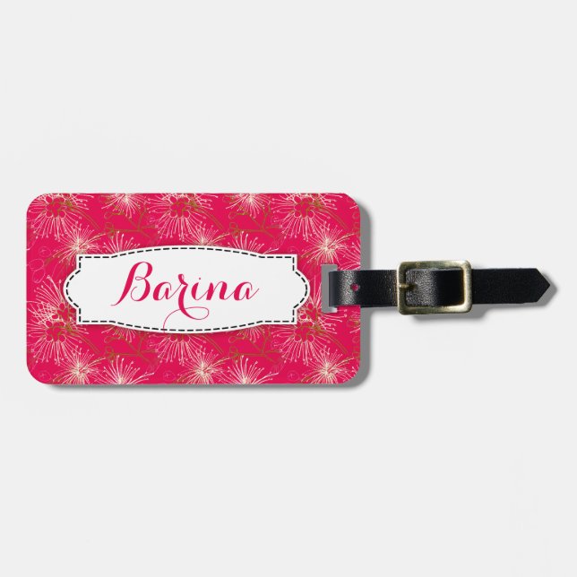 Patterne pilly rose floral nommé étiquette bagage (Devant horizontal)