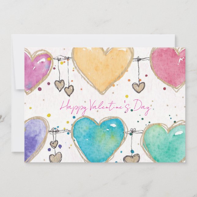 Patterned Hearts Valentine Notecard Invitation (Devant)