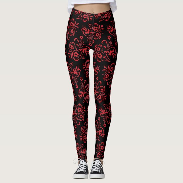 Patterson rouge floral femmes Leggings athlétiques (Devant)