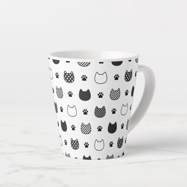 Pattes et faces de chat - Mignonne Mug en latte no (Angle droit)
