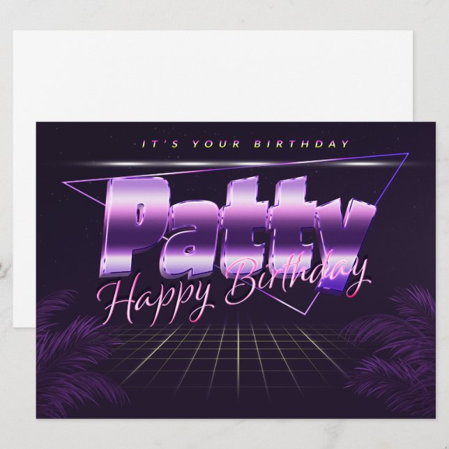 Patty Nom Prénom lila retro Carte Anniversaire (Devant / Derrière)
