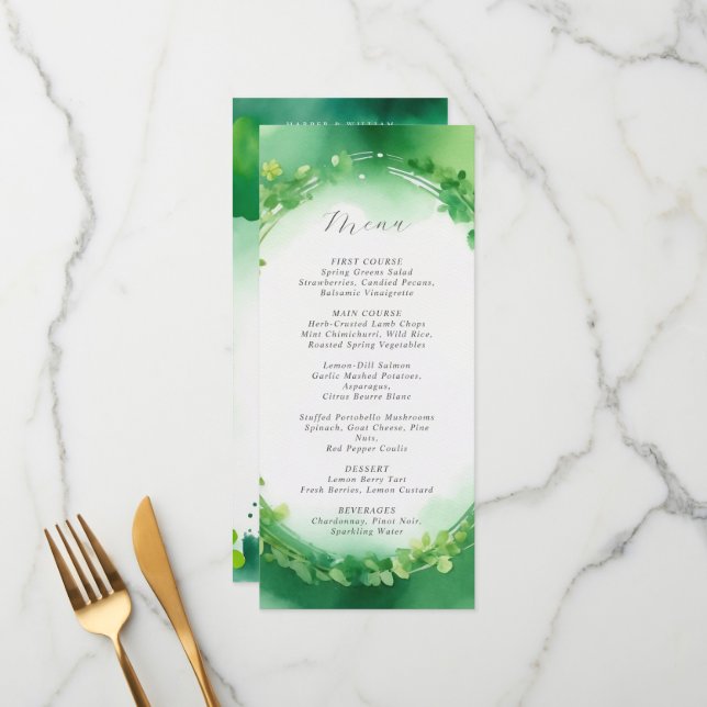 Pâturage vert de St. Patrick menu mariage (Devant/Arrière en situation)