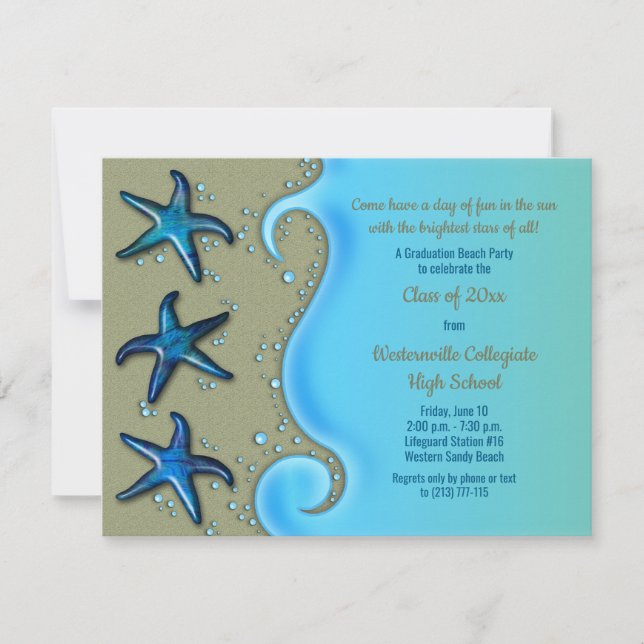 Paua Shell Starfish Beach Graduation Invitation (Devant)