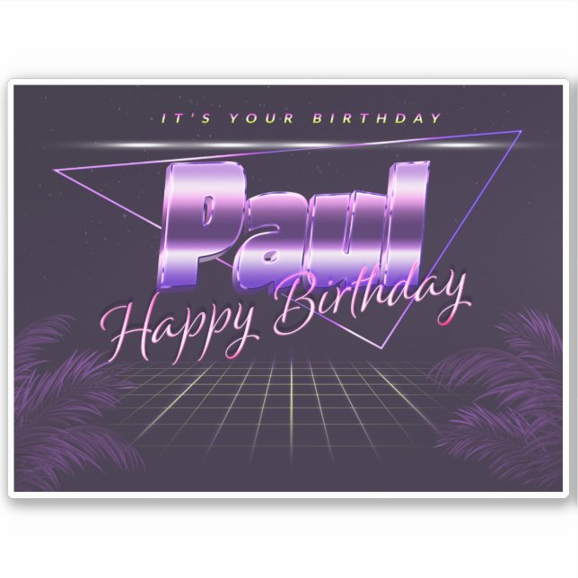 Paul Nom Prénom autocollant rétro lilas anniversai (Devant)