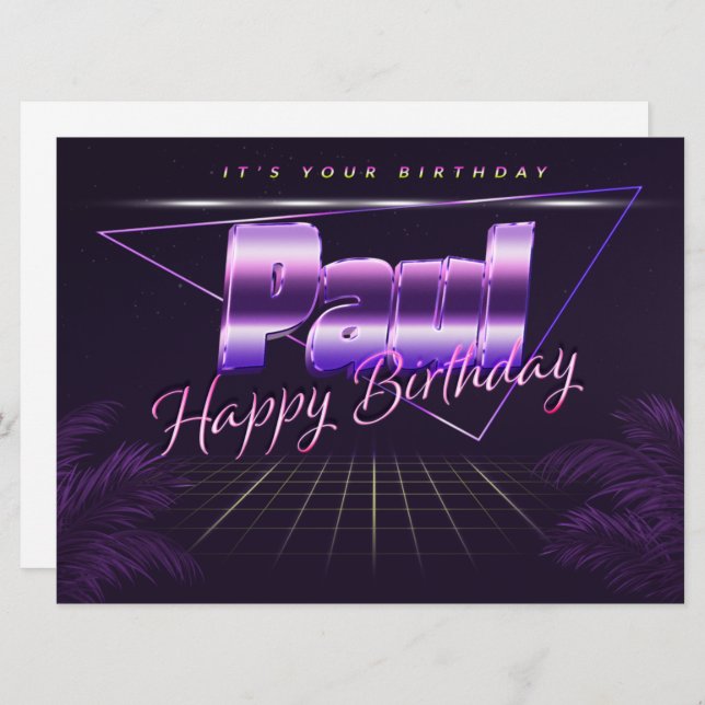 Paul Nom prénom carte rétro lilas anniversaire (Devant / Derrière)