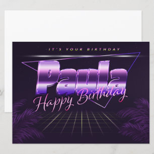 Paula Nom Prénom carte rétro lilas Anniversaire