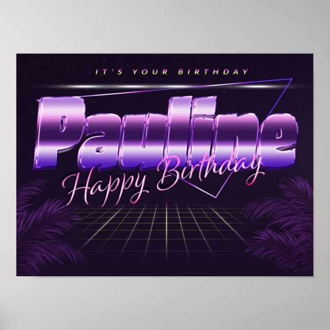 Pauline Nom Vorname lila retro Poster Geburtstag (Devant)