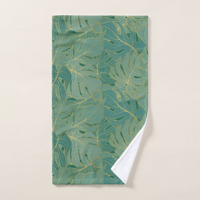 Paume luxuriante feuille motif en vert et or (Serviette à main)