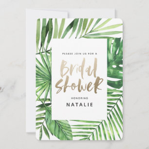 Paume tropicale et script or invitation douche nup