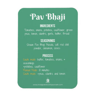 Pav Bhaji Recette Magnet pour pot instantané