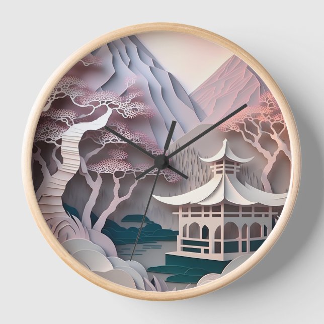Pavillon de découpe de papier Horloge murale paysa (Recto)