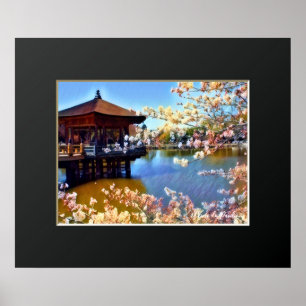 Pavillon Ukimi-do : affiche de cerisiers en fleurs