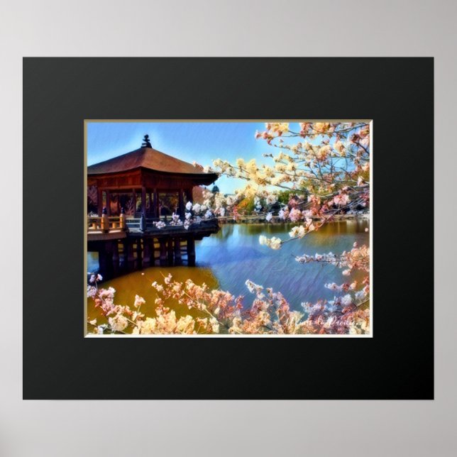Pavillon Ukimi-do : affiche de cerisiers en fleurs (Devant)