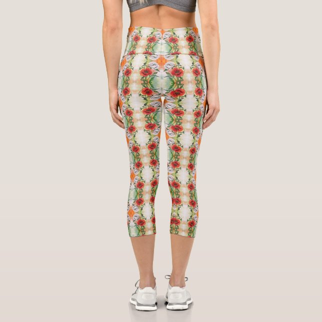 Pavot blanc rouge Capri Leggings belles fleurs (Verso)