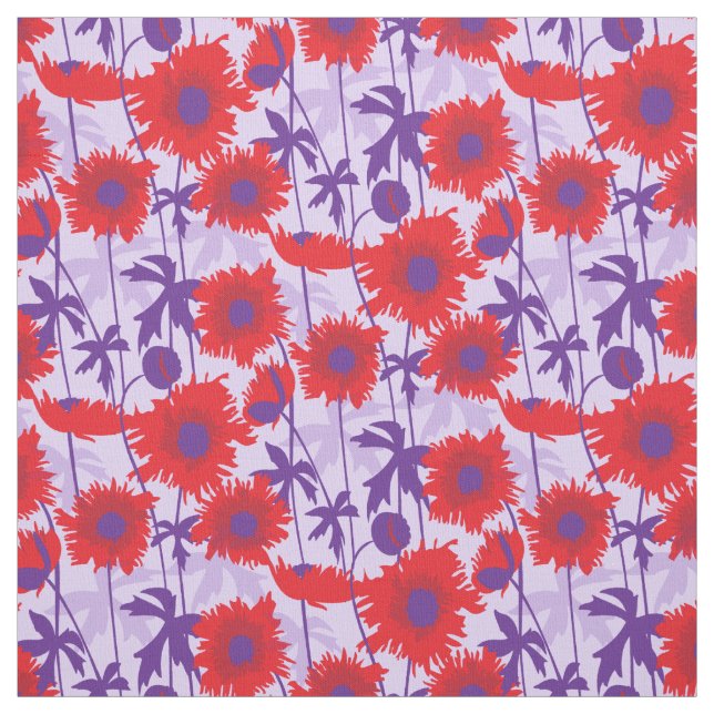 Pavot dallé rouge violet tissu graphique floral (Échantillon)