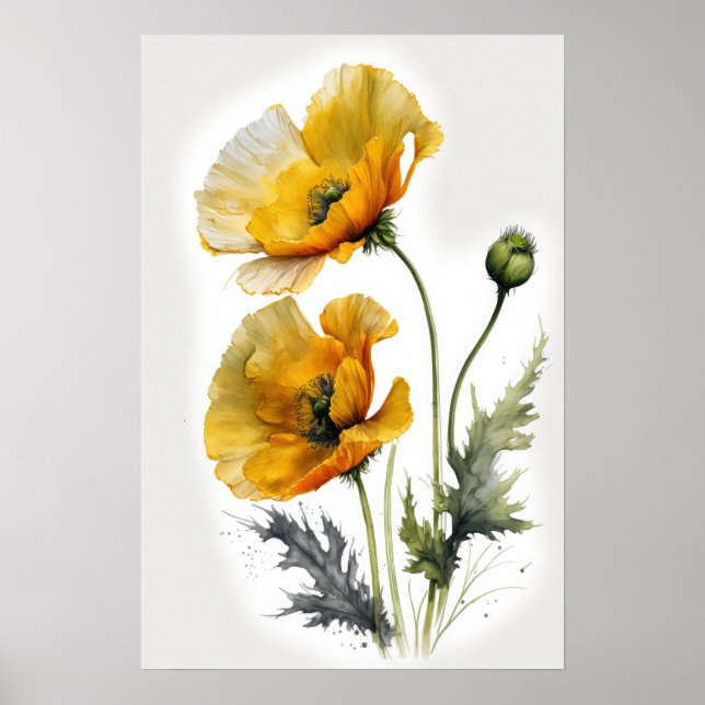 Pavot jaune Fleurs Art Imprimer Poster (Devant)