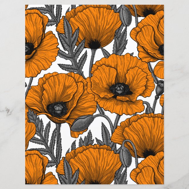 Pavot orange sur blanc (Devant)