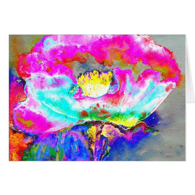 Pavot rose Abstrait, aquarelle peinture florale (Devant Horizontal)