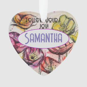 Pavot rose Aquarelle Enfants Nom Décoration