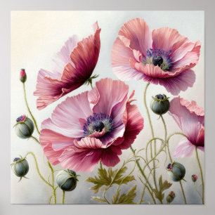 Pavot rose Fleurs Art Imprimer Poster