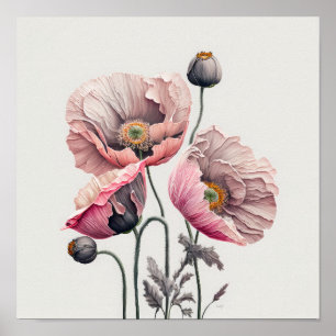 Pavot rose Fleurs Art Imprimer Poster