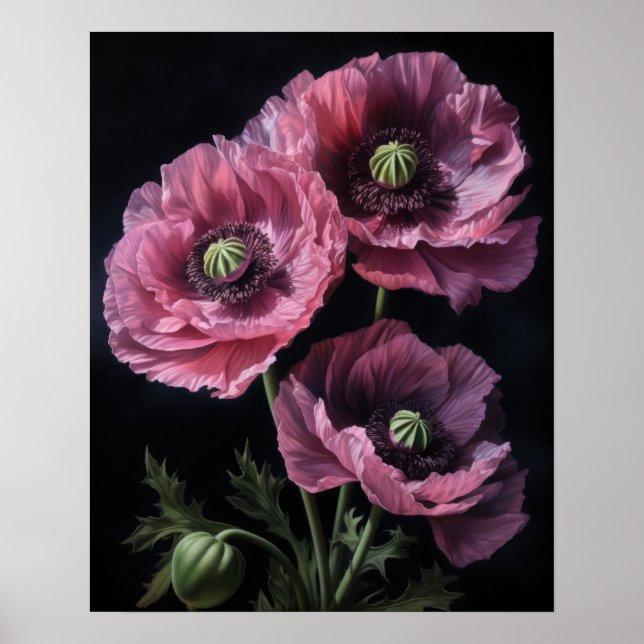 Pavot rose Oriental Fleurs Art Imprimer Poster (Devant)
