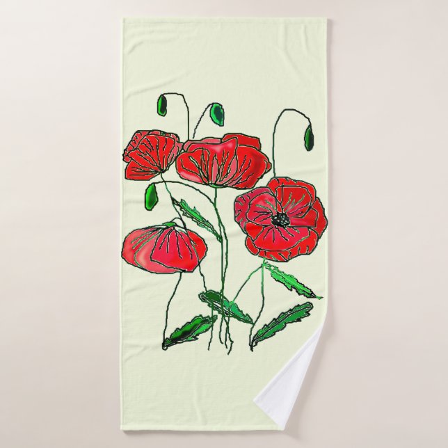 Pavot rouge - Pavots - Peinture (Serviette de bain)