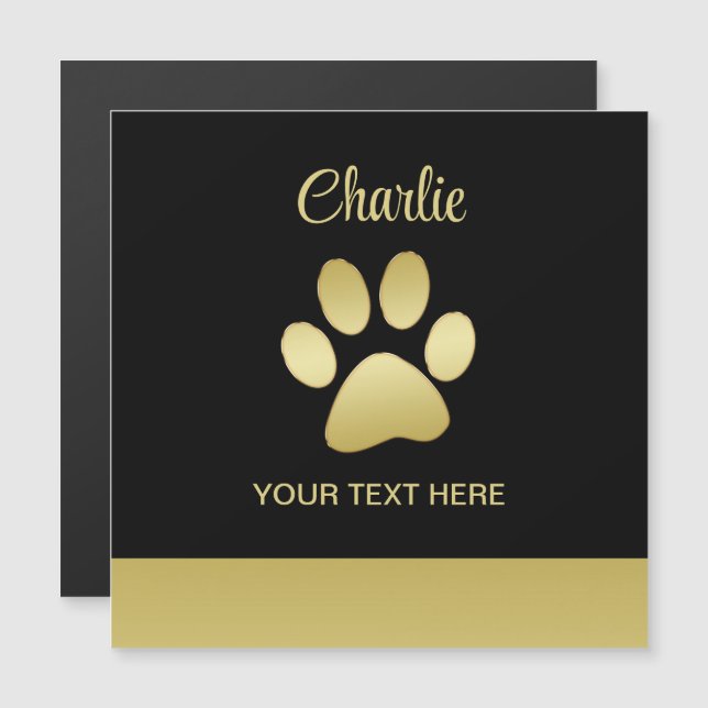Paw chien brillant or sur arrière - plan noir (Devant / Derrière)