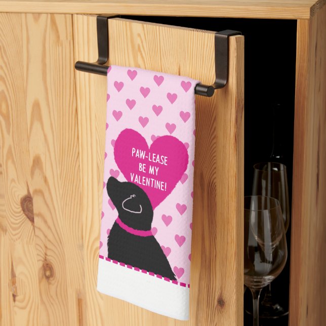 Paw-Lease Be My Valentine Black Dog Serviette de c (Pliage en tiers)