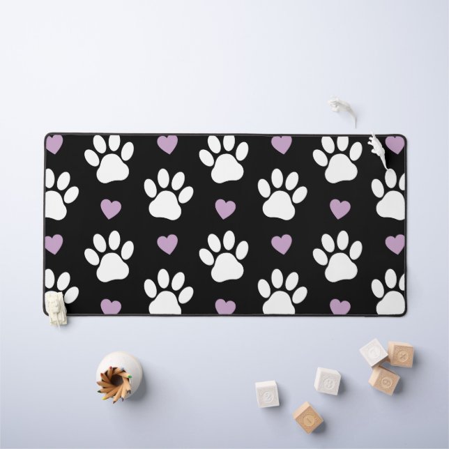Paw Motif, Chien Paws, White Paws, Lilac Hearts (Tableau pour enfants)