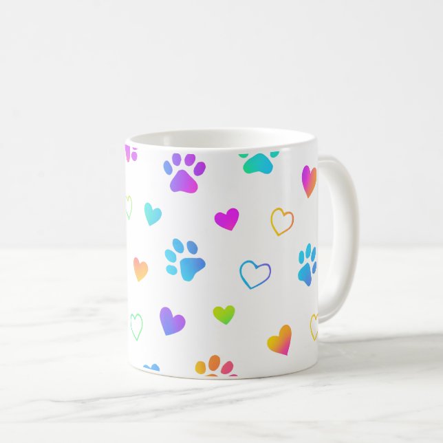 paw print mug, heart pattern mug, rainbow pet mug (Devant droit)