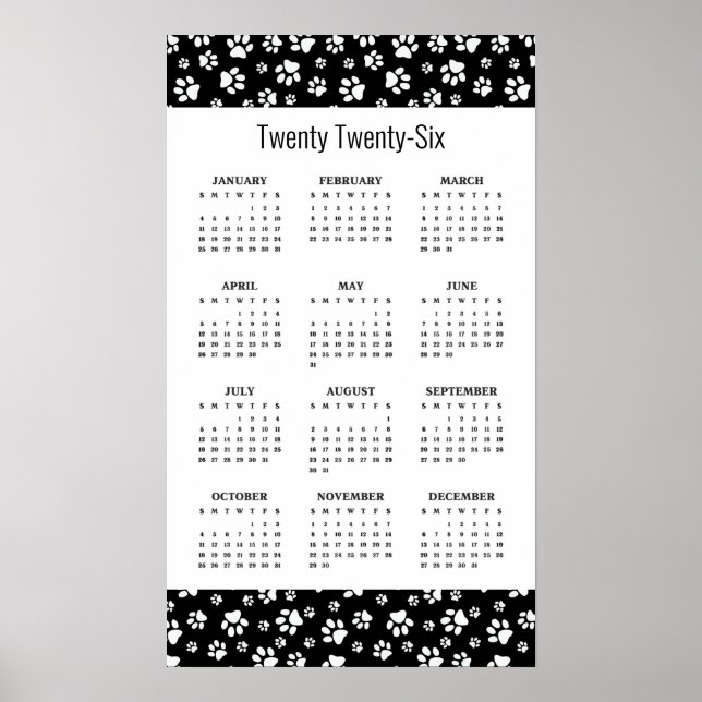 Paw Prints Design 2026 Calendar Poster (Devant)