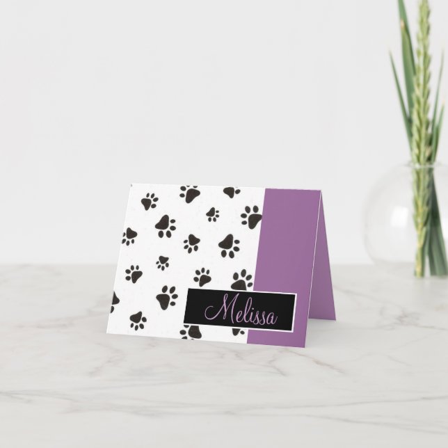 Paw Prints Note Card with Name (Devant)