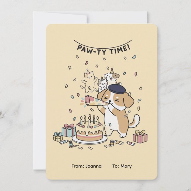 Paw-ty Time! Cute Dog & Cats Joyful Birthday Card (Devant)