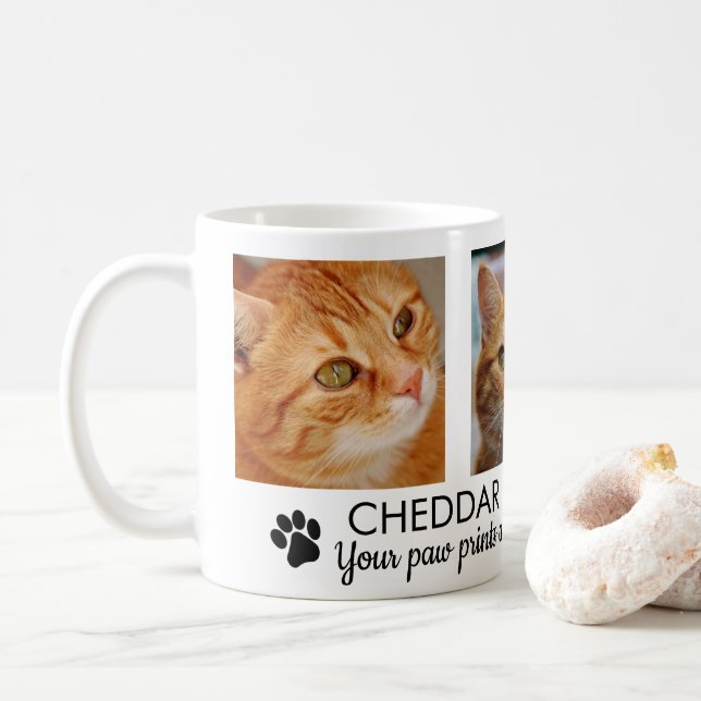 Pawprints Cat Mémorial Photo Café Mug (Avec donut)