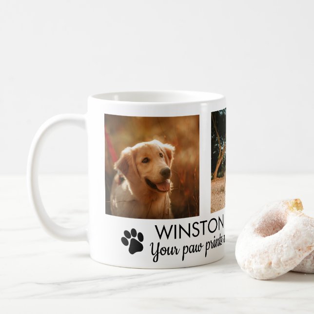 Pawprints Chien Photo Mémorial Café Mug (Avec donut)