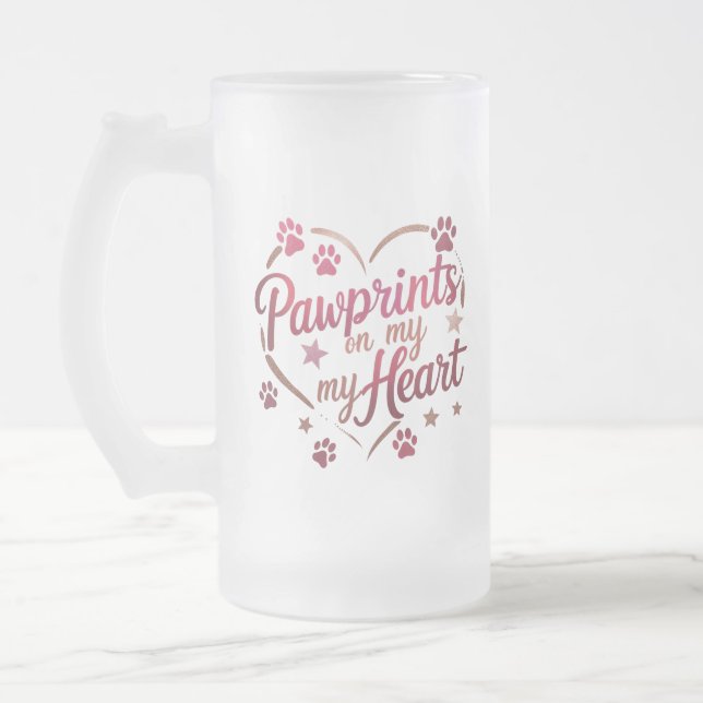 Pawprints on My Heart - Rose Pink Frosted Mug 16oz (Gauche)