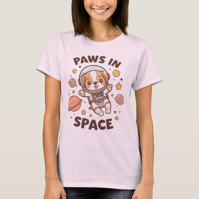 Paws in Space Funny Astronaut Cat T-Shirt – Cool  (Devant)
