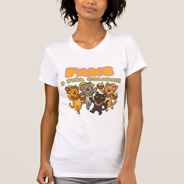 Paws & Piña Coladas - Funny Beach Cats T-Shirt (Devant)