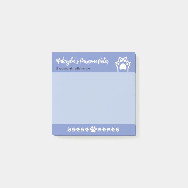Pawsome Cute White Cat Paws Blue Post-it Notes (Devant)