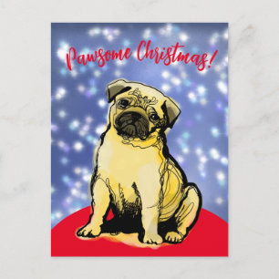 Pawsome noël avec un peu de carlin! Carte postale