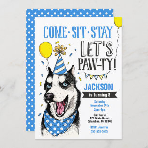 Pawty Birthday Invitation Dog Puppy Husky