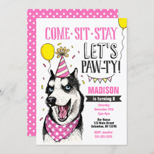 Pawty Birthday Invitation Dog Puppy Husky Girl