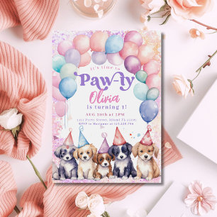 Pawty Chiot Anniversaire Invitation Chien Fille Fê