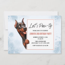Pawty Doberman Dog Invitation d'anniversaire