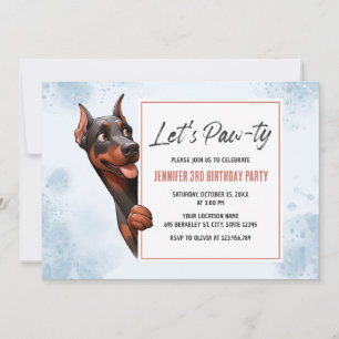 Pawty Doberman Dog Invitation d'anniversaire