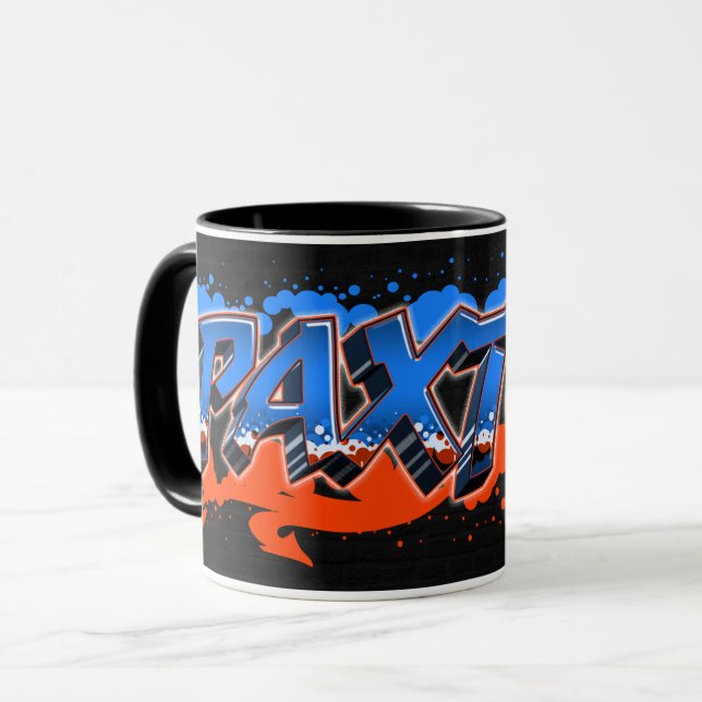 Paxton prénom nom Graffiti bleu orange Tasse (Devant gauche)