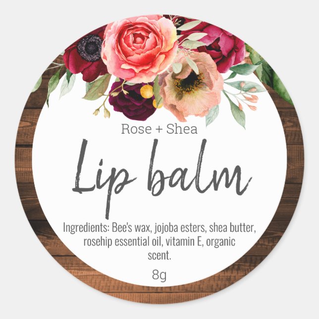 Pays Aquarelle Fleurs Lip Balm Pot Étiquettes (Devant)